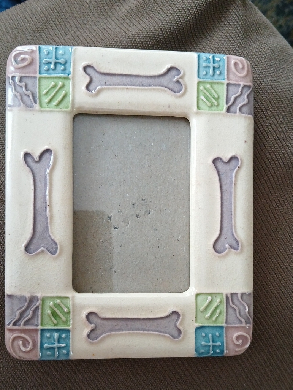 Ceramic Bone Motif Picture Frame in Cream with Pastel Accents